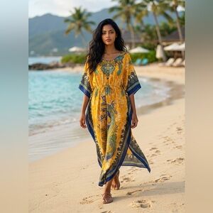 TRUE ROCK Yellow and Blue Beach Cover-Up